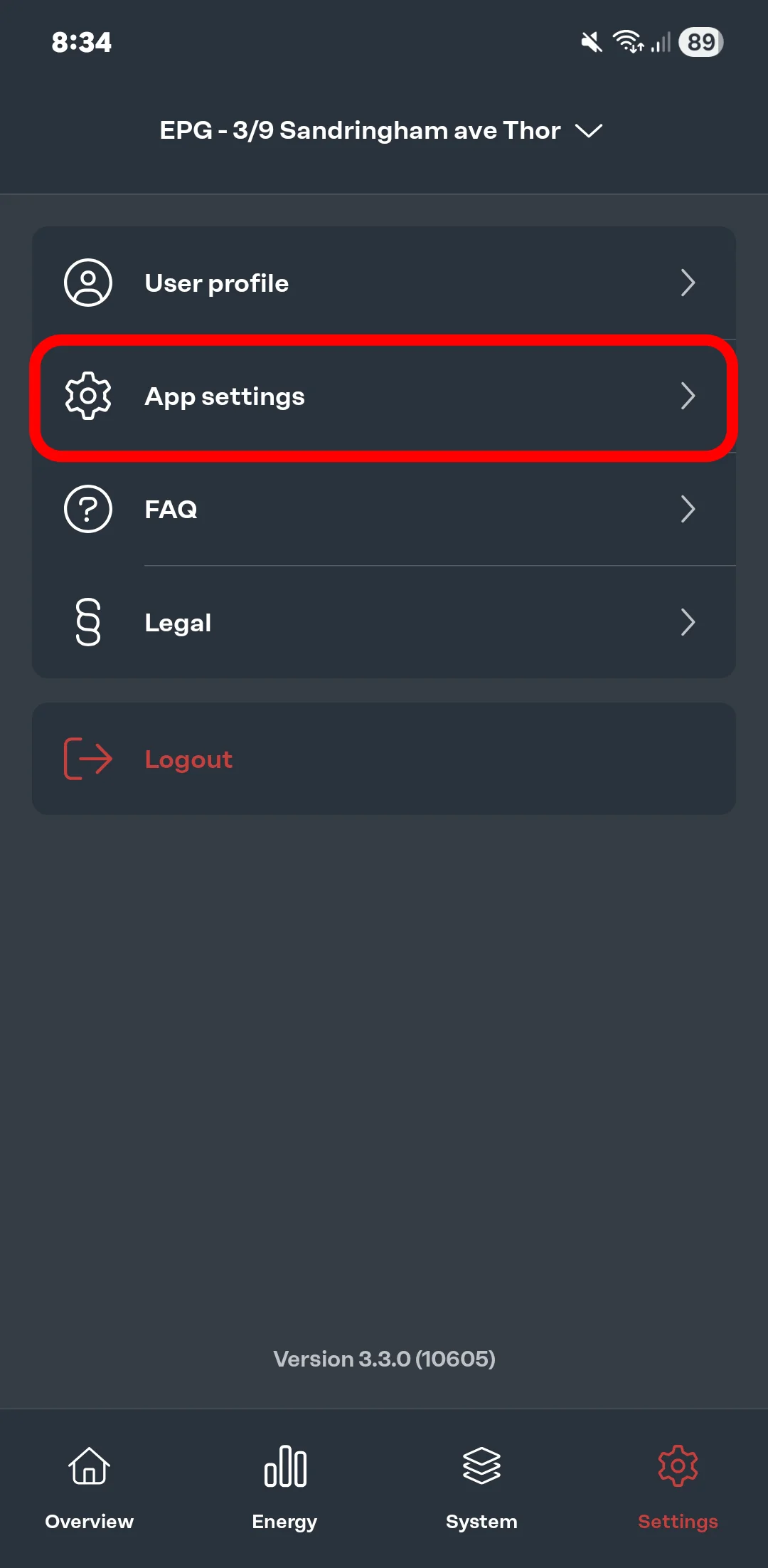 App settings Fronius