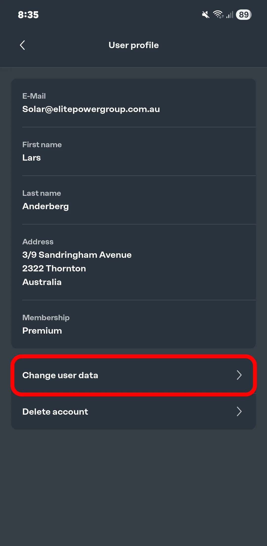 User profile settings Fronius