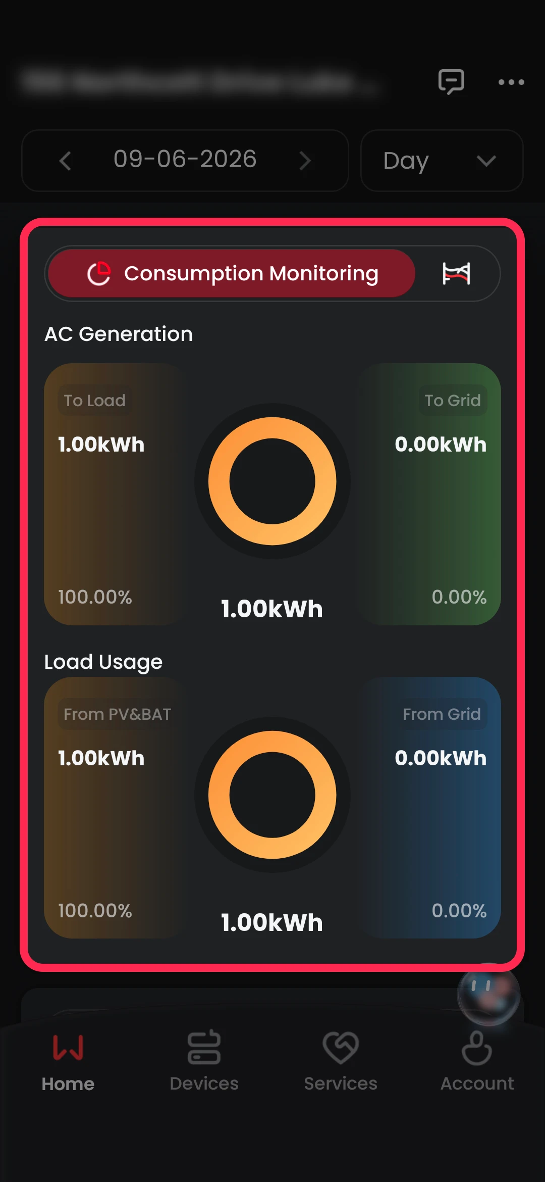 Consumption monitoring graph GoodWe