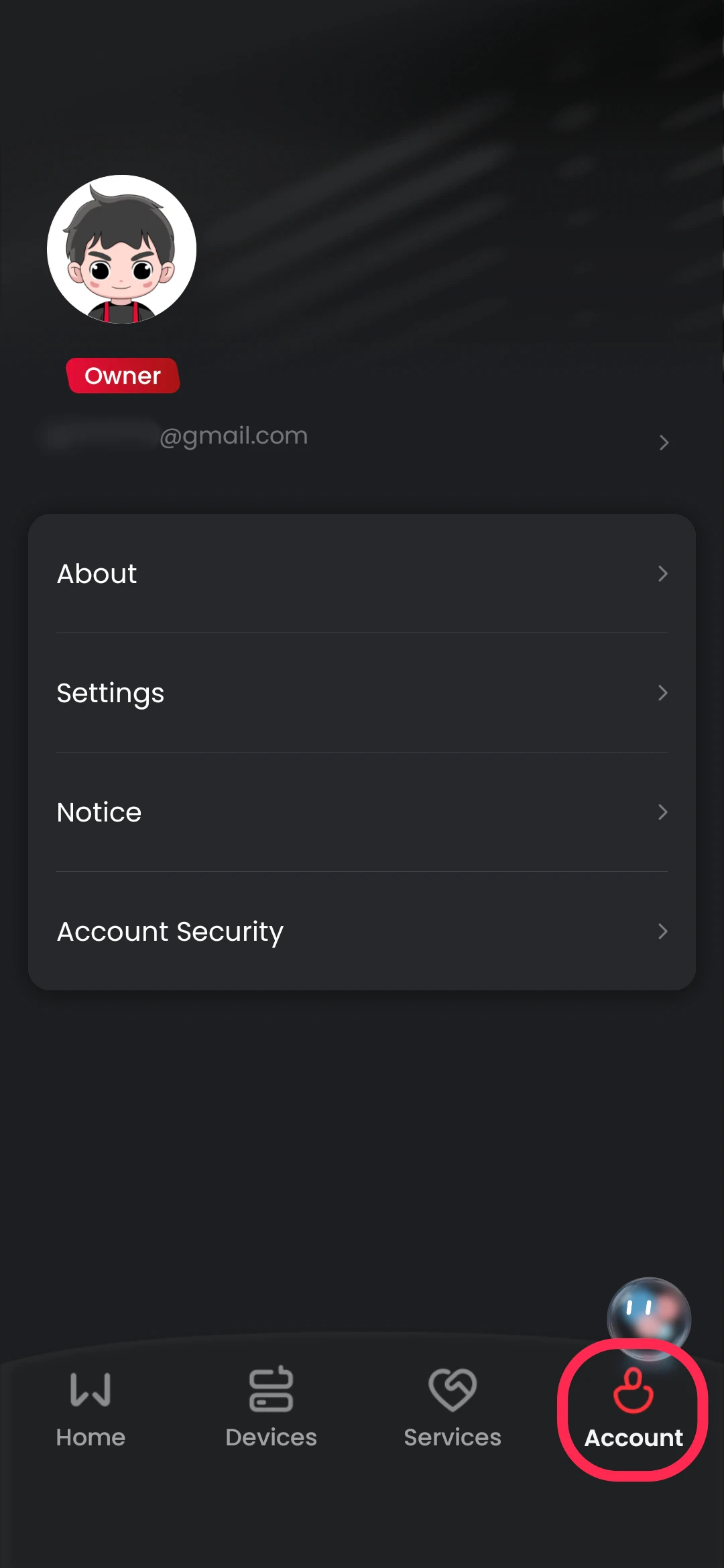 SEMS+ Account settings