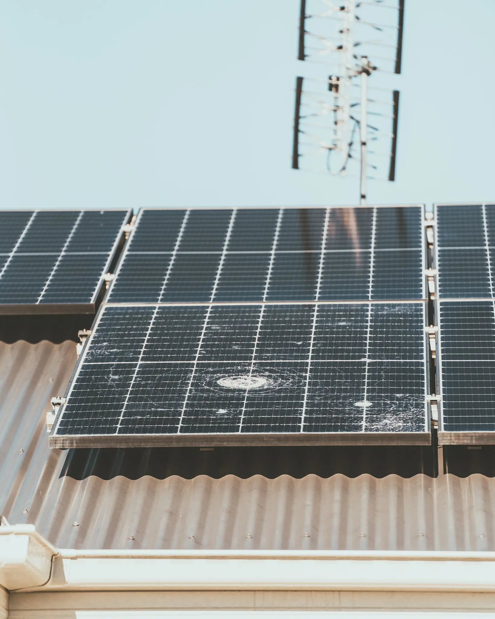 Damaged solar panel by hail