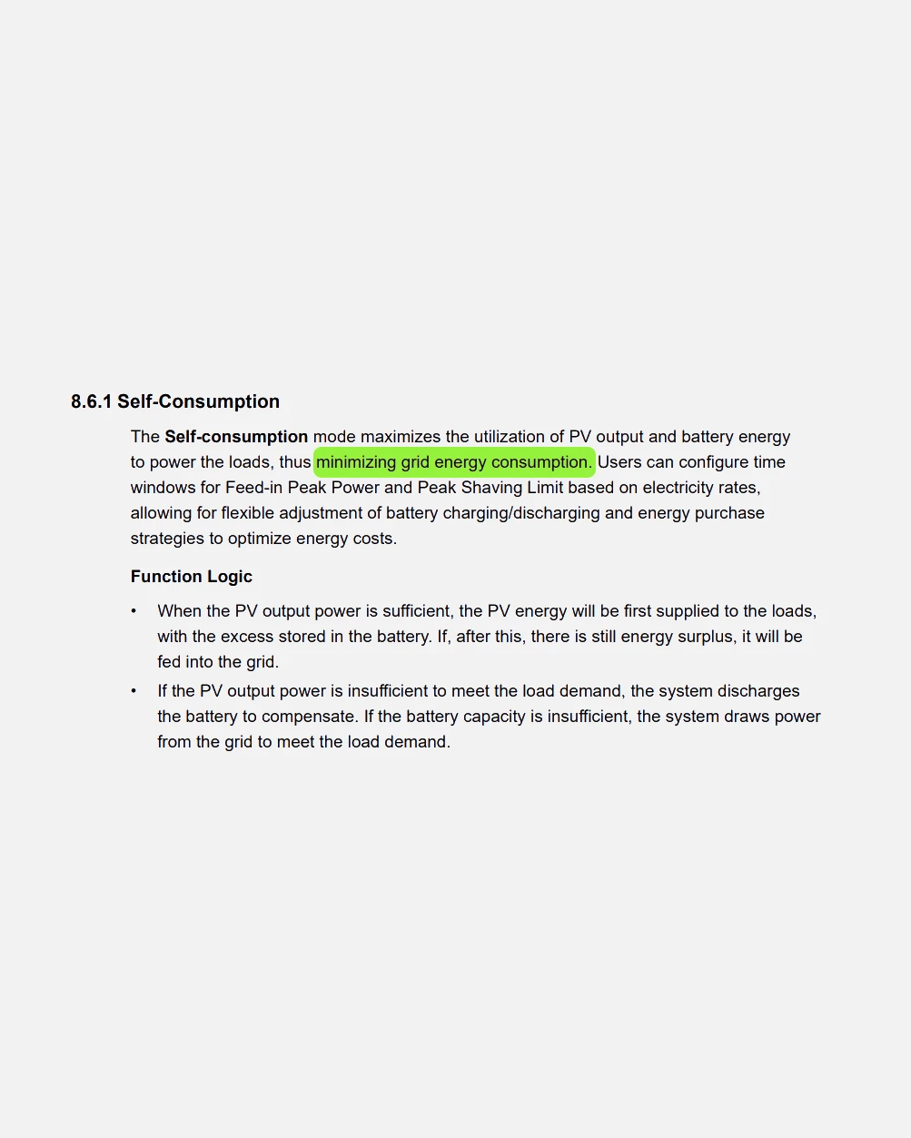 Sungrow iHomeManager Self-Consumption Mode